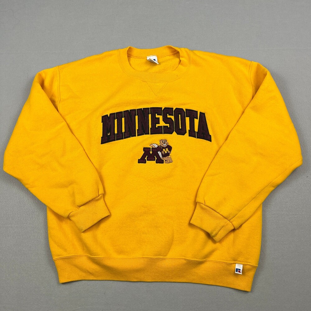 Vintage Minnesota Golden Gophers Sweatshirt Men Large Gold Russe Crewneck L *